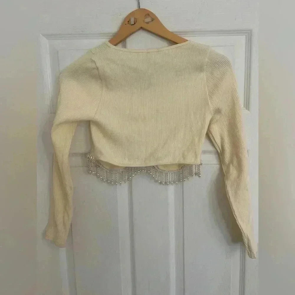 Zara Cream Seamless Pearl Crop Top Size Medium